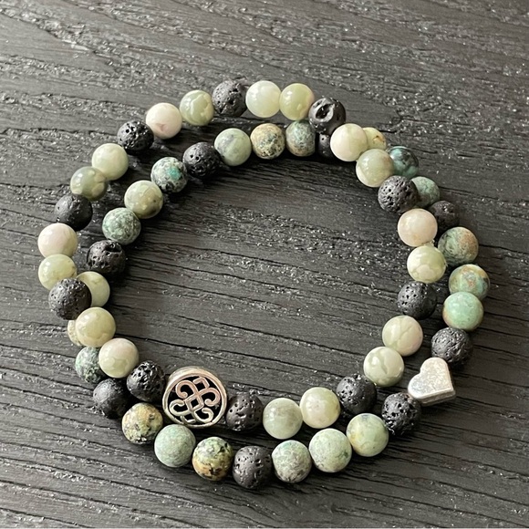 Natural Stone 6mm Bracelet Set African Turquoise Jasper, Tree Agate & Lava Stone - Picture 6 of 11